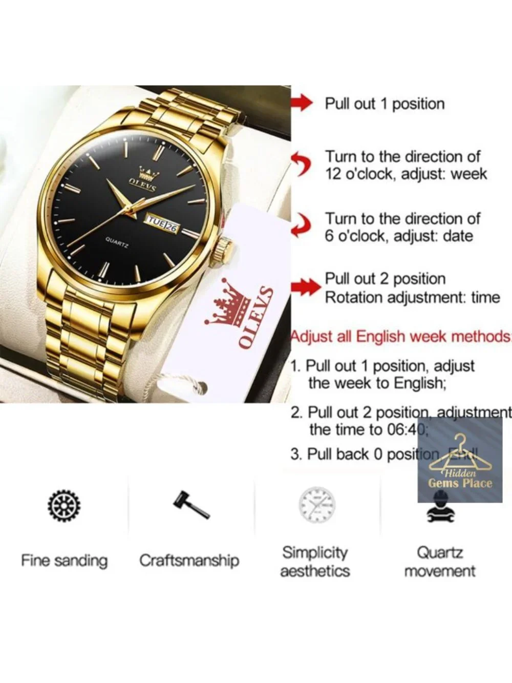 Men's Luxury Gold Watch Stainless Steel Quartz Analog